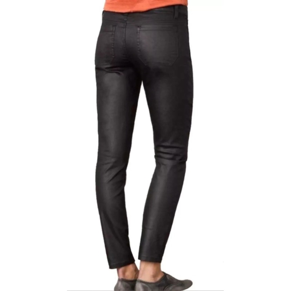 Prana Kara Jett Wax Coated Pants Women 8/29 Black Slim Denim Goth Moto Edgy Punk - Picture 4 of 11